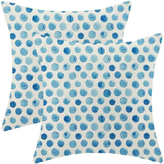 Polka Dot Pillow Covers 18x18 Set of 2, Blue Teal Watercolor Aesthetic Decorative Throw Pillow Covers Farmhouse Linen Modern Boho Design Pillowcase for Couch Sofa Home Outdoor Decor