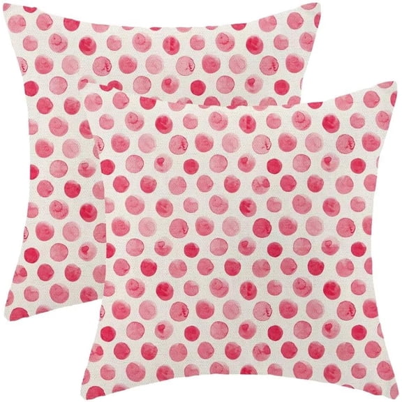 Polka Dot Pillow Covers 18x18 Set of 2, Pink Cream Brush Strokes Decorative Throw Pillow Covers Farmhouse Linen Modern Boho Design Pillowcase for Couch Sofa Home Outdoor Decor