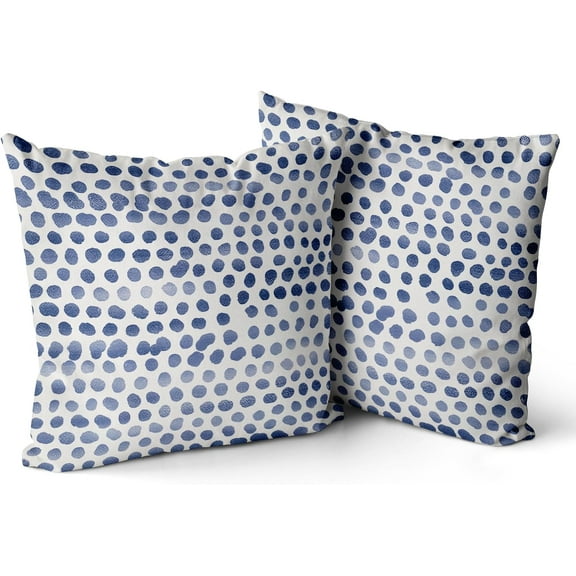 Polka Dot Pillow Covers Set of 2 Navy Blue Cream Throw Pillows 20x20 in Outdoor Boho Design Brush Strokes Decorative Pillowcase Square Cushion Cover Linen Pillow Case for Home Sofa Couch Bed