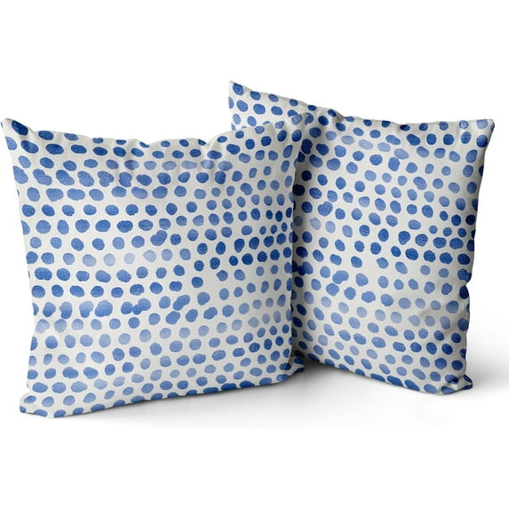 Polka Dot Pillow Covers Set of 2 Sky Blue Cream Throw Pillows 18x18 in Outdoor Boho Design Brush Strokes Decorative Pillowcase Square Cushion Cover Linen Pillow Case for Home Sofa Couch Bed