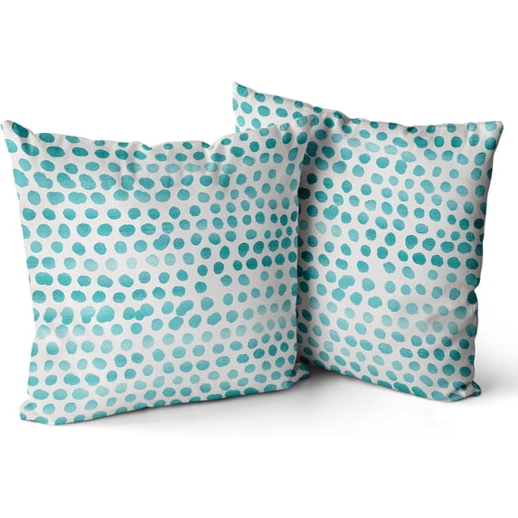 Polka Dot Pillow Covers Set of 2 Teal Green Cream Throw Pillows 18x18 in Outdoor Boho Design Brush Strokes Decorative Pillowcase Square Cushion Cover Linen Pillow Case for Home Sofa Couch Bed