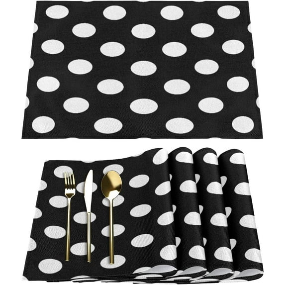 Polka Dot Placemats Set of 4 Rectangle Table Mats Washable Heat-Resistant Place Mat for Kitchen Dining Table Decor Indoor Outdoor