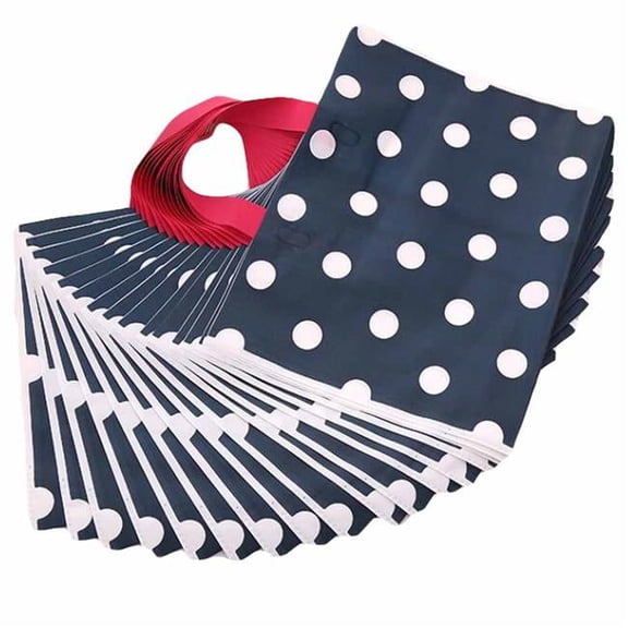 Polka Dot Plastic Retail Boutique Tote Shopping Bags, Blue - 48 Pieces