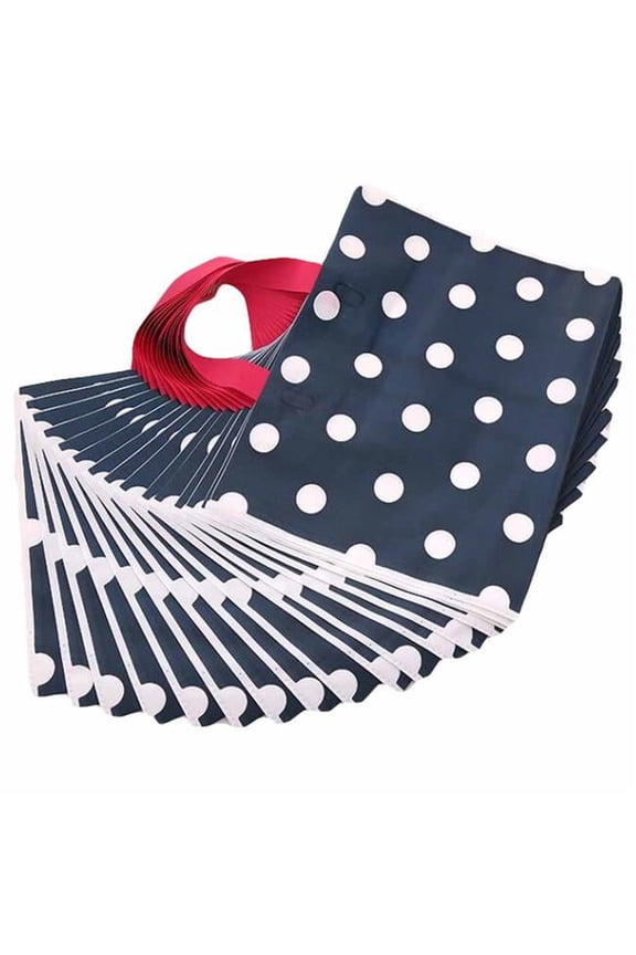 Polka Dot Plastic Retail Boutique Tote Shopping Bags, Blue - 48 Pieces