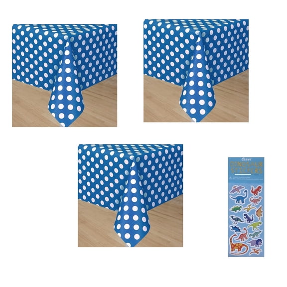 Polka Dot Plastic Table Cover, 54" x 108" (Blue 3-PACK))