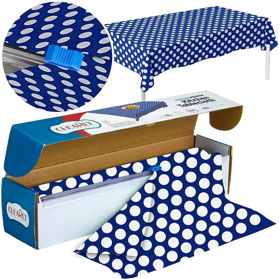 Polka Dot Plastic Tablecloth Roll - Durable Plastic Table Cover Roll | Indoor/Outdoor | 52 Inch X 100 Feet | Water Resistant Tablecover | Disposable Table Cloth