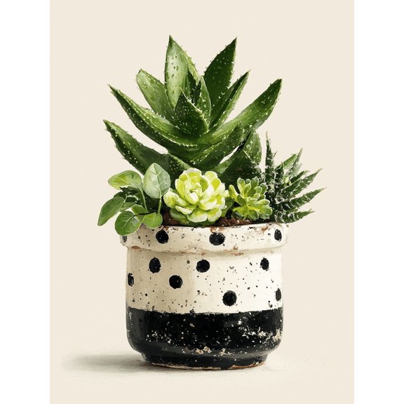 Polka Dot Pot Aloe Succulent Botanical Canvas Print, Multi-Room Indoor Plant Home Wall Decor Art