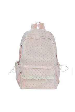 Polka Dot Print Lace Backpack, Large Capacity Multi-Pocket School Bag with Compartments for Travel Outdoor (Pink 430*300*140)