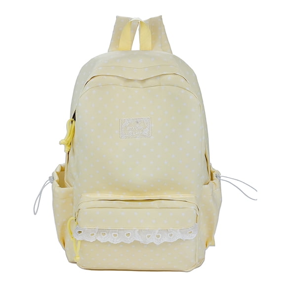 Polka Dot Print Lace Backpack, Large Capacity Multi-Pocket School Bag with Compartments for Travel Outdoor (Yellow 430*300*140)