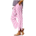 thumbnail image 1 of Polka Dot Print Linen Pants for Women Button Side Slit Vintage Trousers Lightweight Casual Slacks Elastic Waist Wide Leg Beach Palazzo Trouser with Pockets 2026 Pink S, 1 of 6