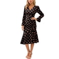 thumbnail image 1 of Polka Dot Print Ruched Ruffle Hem Dress for Women Below Knee Length Black Medium, 1 of 4