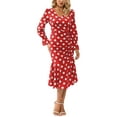 thumbnail image 1 of Polka Dot Print Ruched Ruffle Hem Dress for Women Below Knee Length Red Large, 1 of 4
