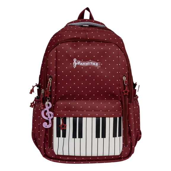 Polka Dot Printed Backpack, Lightweight Loptop Backpack with Pendant, Multi-layer Backpack for Travel Shopping (Wine Red)