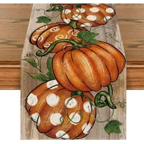 Polka Dot Pumpkins Vine Fall Table Runner, Seasonal Autumn Thanksgiving Kitchen Dining Table Decoration for Home Party Decor 13x120 Inch