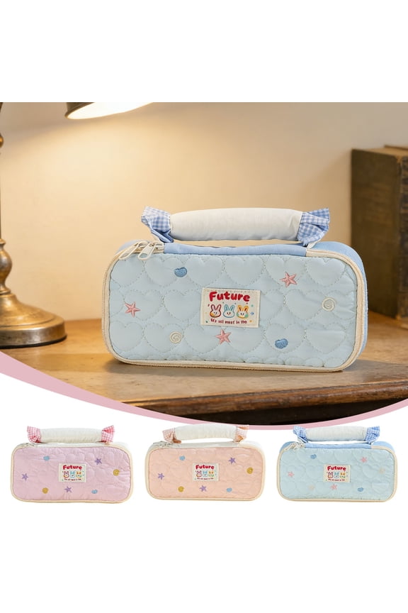 Polka Dot Rabbit Handle Tools Case, 2026 Style High Capacity Bag with Divided Storage, Unique Cute Design Stationery Pouch for Home and Office Daily Use, 8*4in, Pink