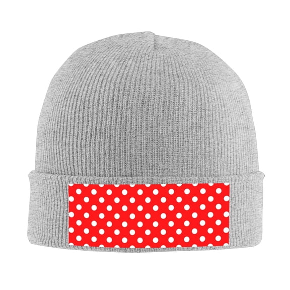 Polka Dot Red Beanie Hat Men Women Warm Printed Cap Knit Beanies Hats Outdoor Winter Gray