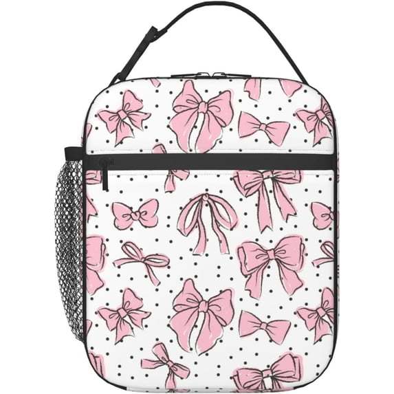 Polka Dot Red Bow Insulated Lunch Bag, Lunch Box for Office Travel, Lunch Bag for Men and Women