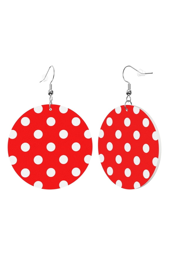 Polka Dot Red Dangle Round Lightweight Drop Circle Earrings For Women