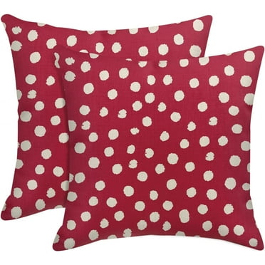 Polka Dot Red Throw Pillow Covers 16 x 16 Inch Linen Square Cushion Case Set of 2, Home Decoration Pillowcase and Outdoor Decorative Pillows for Couch Sofa Bed