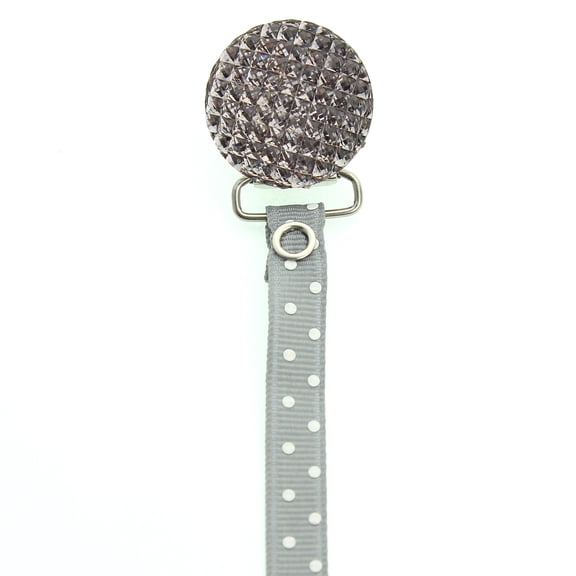 Polka Dot Ribbon Quilted Crystal Pacifier Clip