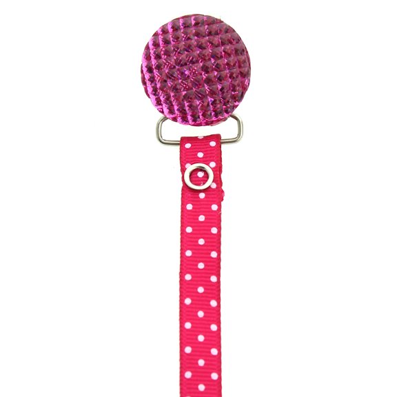 Polka Dot Ribbon Quilted Crystal Pacifier Clip