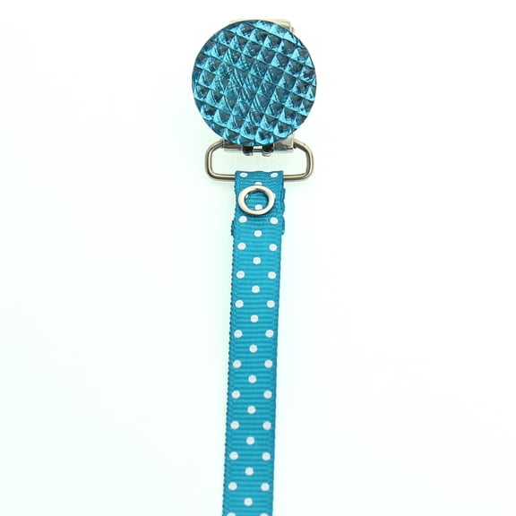 Polka Dot Ribbon Quilted Crystal Pacifier Clip