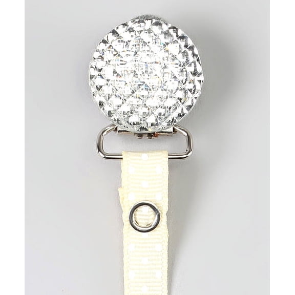 Polka Dot Ribbon Quilted Crystal Pacifier Clip