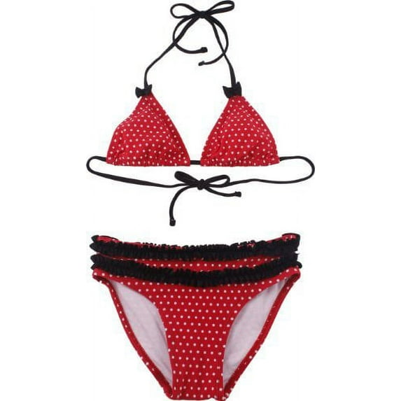 Polka Dot Ruffle Girl Bikini, 6, Black-Red, 6, Black-Red