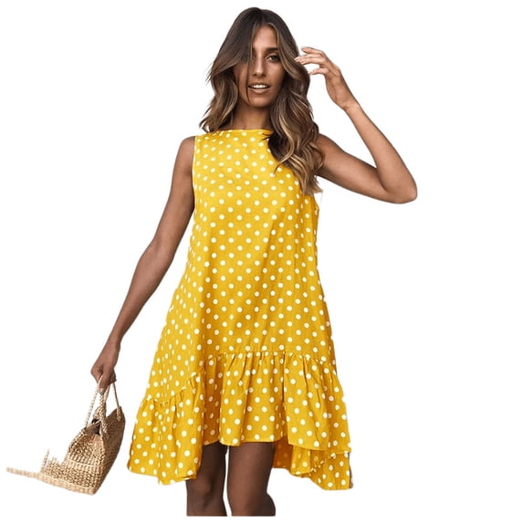 Polka Dot Ruffles Swing Dress - Sleeveless and Stylish