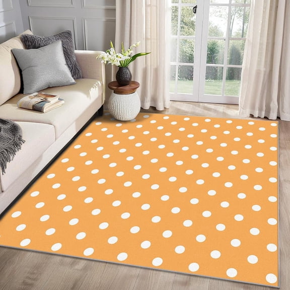 Polka Dot Rug Classroom,Geometric Area Rug Washable Non Slip Foldable, Orange and White Dots Rugs for Living Room Bedroom, Playroom Carpet, Polka Dot Home Decor Gifts-5' x 8'