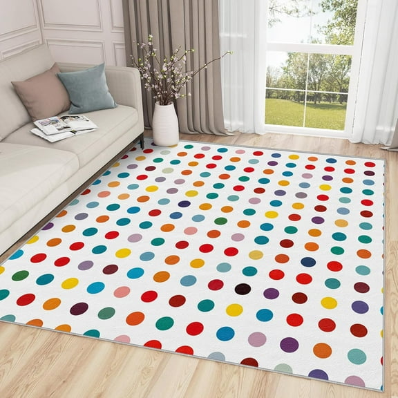 Polka Dot Rug, Cute Colorful Geometric Area Rug, Multicolor Dots Rugs, Kids Nursery Playroom Carpet, Polka Dot Home Decor 2x3ft Small