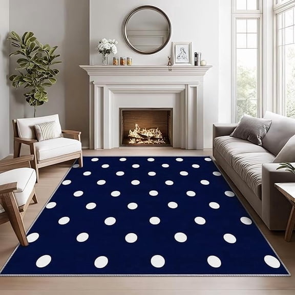Polka Dot Rugs for Living Room -Navy Blue Rug, Geometric Dots Area Rugs for Bedroom, Modern Dot Washable Carpet for Entryway, Kitchen, Polka Dots Home Decor & Gifts 2 x 3ft