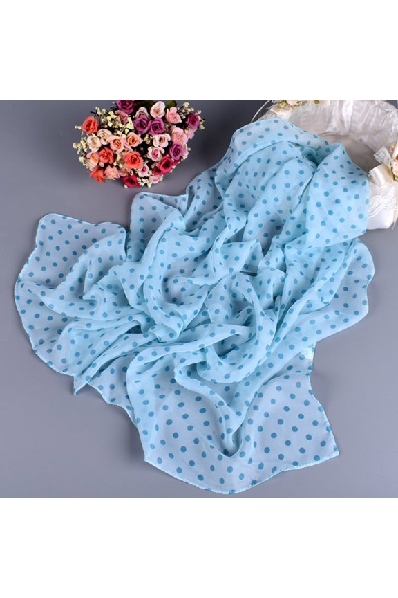 Polka Dot Scarf for Women, Long Sheer Chiffon Neck Scarf, Lightweight Thin Shawl Wrap for Spring Summer Fall, Fashion Accessory for Travel, Office, Party, Daily Wear, Elegant Style Sky Blue