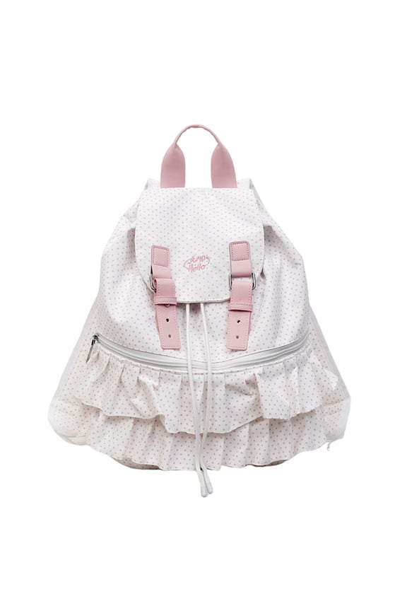 Polka Dot School Backpack, Lightweight Drawstring Backpack, Multi-layer School Bag for College Shopping, White