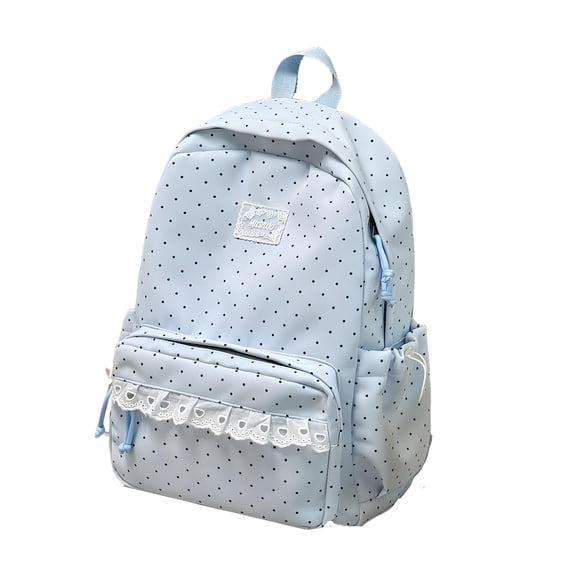 Polka Dot School Backpack, Multi-Pockets Lace Trim Backpack, Large Capacity Schoolbag for Student College, Blue