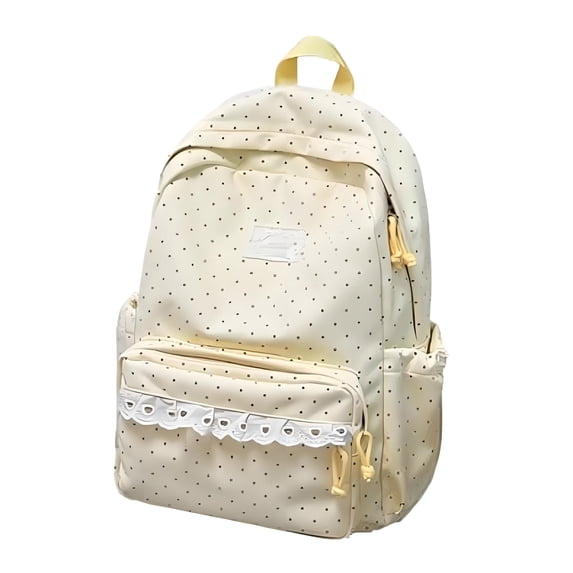 Polka Dot School Backpack, Multi-Pockets Lace Trim Backpack, Large Capacity Schoolbag for Student College, Yellow