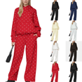 thumbnail image 1 of Polka Dot Set Women Oversized Hoodie and Wide Leg Sweatpants Comfy and Cozy Fleece Sweatsuits Large Kangaroo Pocket 2 Piece Sweat Set For Streetwear Airport Daily Home Wear, 1 of 7