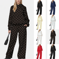 thumbnail image 1 of Polka Dot Set Women Oversized Hoodie and Wide Leg Sweatpants Comfy and Cozy Fleece Sweatsuits Large Kangaroo Pocket 2 Piece Sweat Set For Streetwear Airport Daily Home Wear, 1 of 7