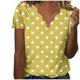 thumbnail image 1 of Polka Dot Shirts for Women V Neck Tee Business Work Shirt Casual Summer Shirts Short Sleeve Loose Blouse Soft Tunic Yellow L, 1 of 5
