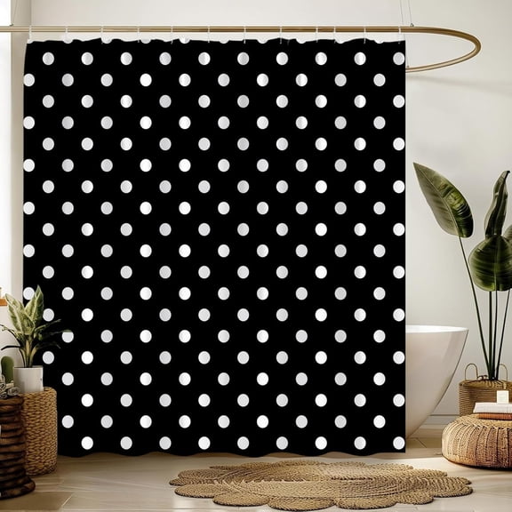 Polka Dot Shower Curtain Black White Retro Spot Vintage Fabric Decorative Bathroom Curtains with Hooks,70" Wx70 H