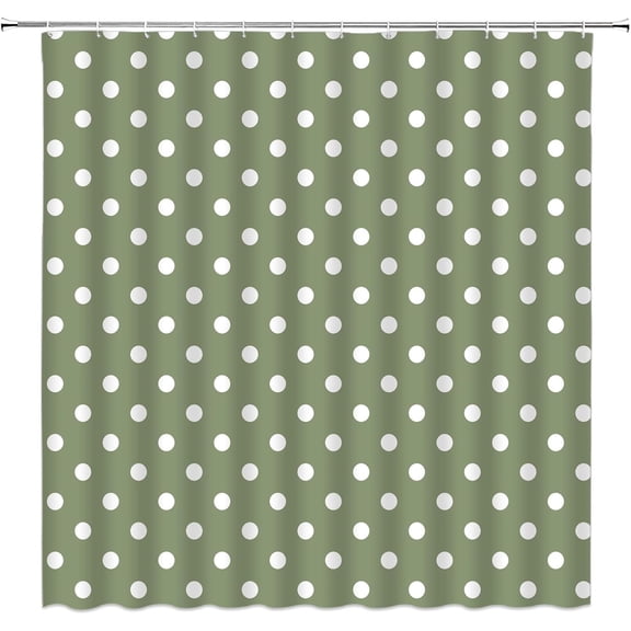 Polka Dot Shower Curtain Sage Green White Retro Spot Vintage Fabric Decorative Bathroom Curtains with Hooks,70" Wx84 H