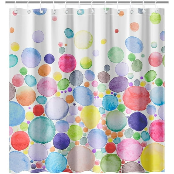 Polka Dot Shower Curtain for Kids Watercolor Cute Colorful Shower Curtain Set Waterproof Fabric Kids Bathroom Curtain with 12 Hooks 72''''x72''''