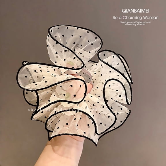 "Polka Dot Silk Organza Puff Hair Tie Large Size, Ethereal & Elegant Korean-Inspired Hair Accessory for High Ponytails, Boho & Soft Aesthetic"