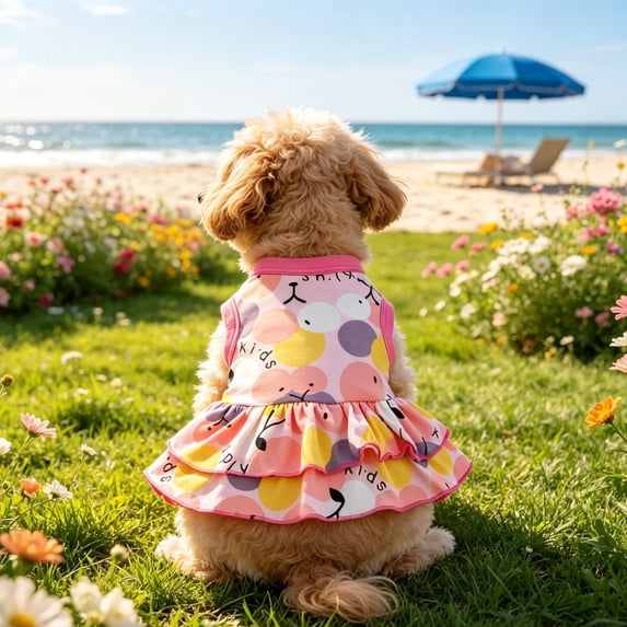 Polka Dot Sleeveless Dog Ruffle Dress Soft Breathable Fabric Pullover Pet Skirt Summer Colorful Pet Daily Beach Clothes for Small Medium Dogs Cats