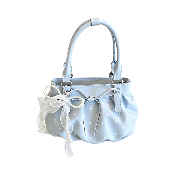 Polka Dot Slouchy Hobo Bag for Women, PU Leather Women Leisure Y2K Shoulder Purse with Star & Bow Charm Totes Zipp