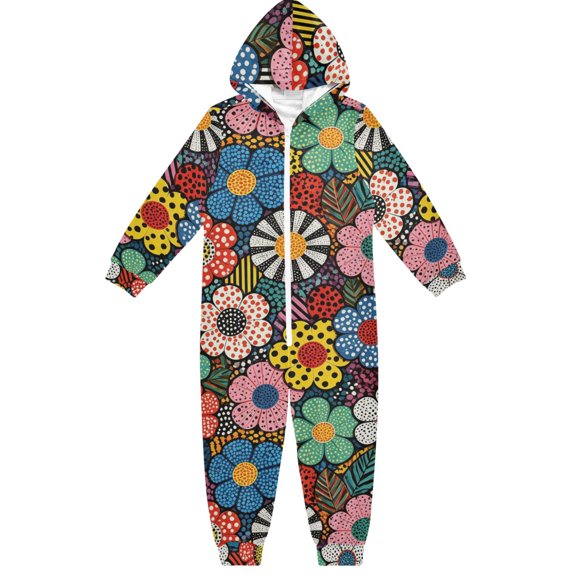 Polka Dot Small Floral Boys & Girls Hooded One-Piece Pajamas Warm Crystal velvet Hooded Long Sleeve Loungewear Jumpsuit Unisex