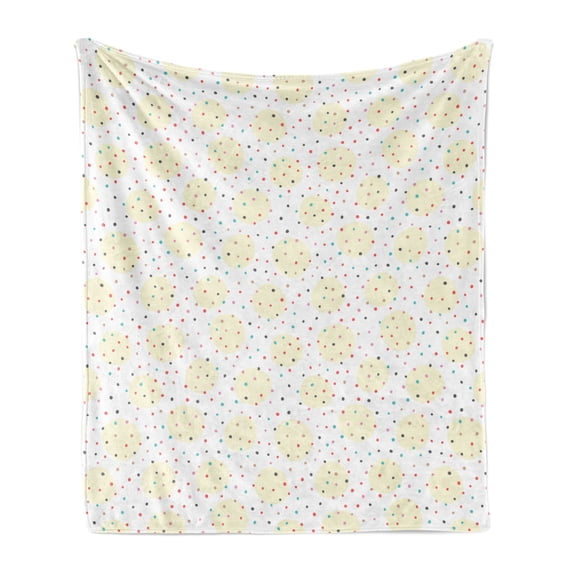 Polka Dot Soft Flannel Fleece Blanket, Illustration of Colorful Random Little Rounds and Pastel Bigger Spots, Cozy Plush for Indoor and Outdoor Use, 50" x 60", Cream and Multicolor, by Ambesonne