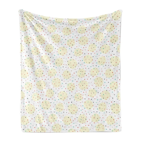 Polka Dot Soft Flannel Fleece Blanket, Illustration of Colorful Random Little Rounds and Pastel Bigger Spots, Cozy Plush for Indoor and Outdoor Use, 70" x 90", Cream and Multicolor, by Ambesonne