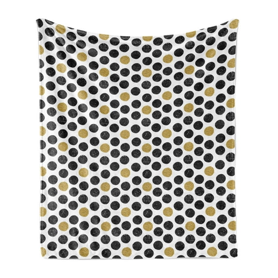 Polka Dot Soft Flannel Fleece Throw Blanket, Grungy and Golden Yellow Tone Glamour Rounds Print, Cozy Plush for Indoor and Outdoor Use, 60" x 80", Grey Dark Mustard, by Ambesonne