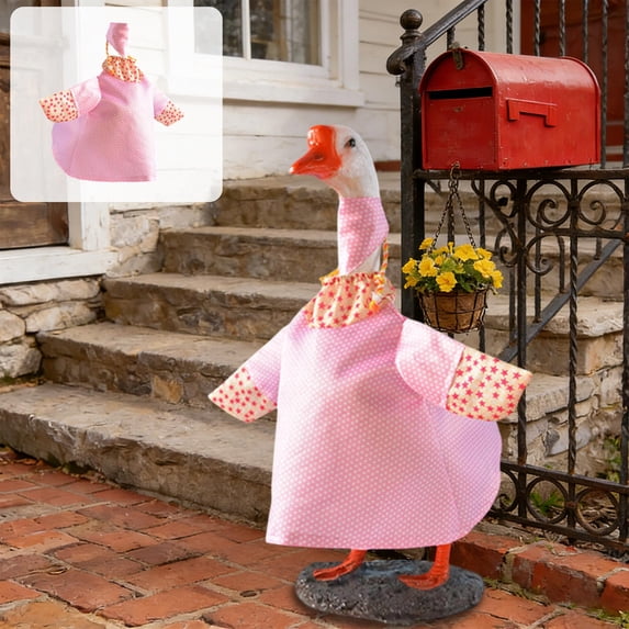 romoty Polka Dot & Stars Porch Goose Outfit with Bonnet, 23-Inch Decorative Cement Goose Clothes, Blue and Pink Lawn Ornament Accessories for Large Goose Decor